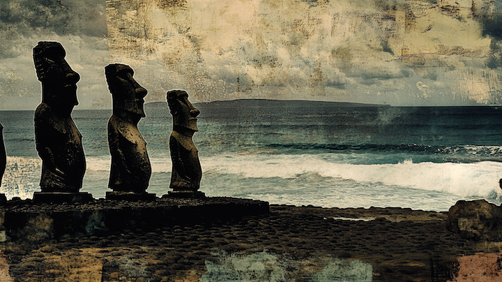 Easter Island Mo'I facing the sea